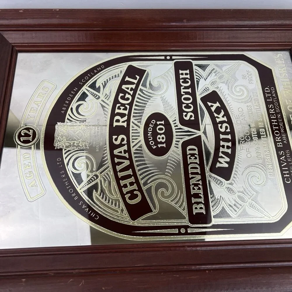 Vintage Chivas Regal Blended Scotch Whisky Mirror Bar Pub Sign 23x17” Wood Frame
